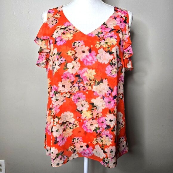 Cabi Red Floral Blouse Small - Picture 1 of 7